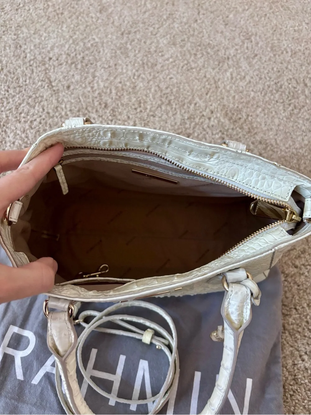 Brahmin White Croc-Embossed Leather Bag